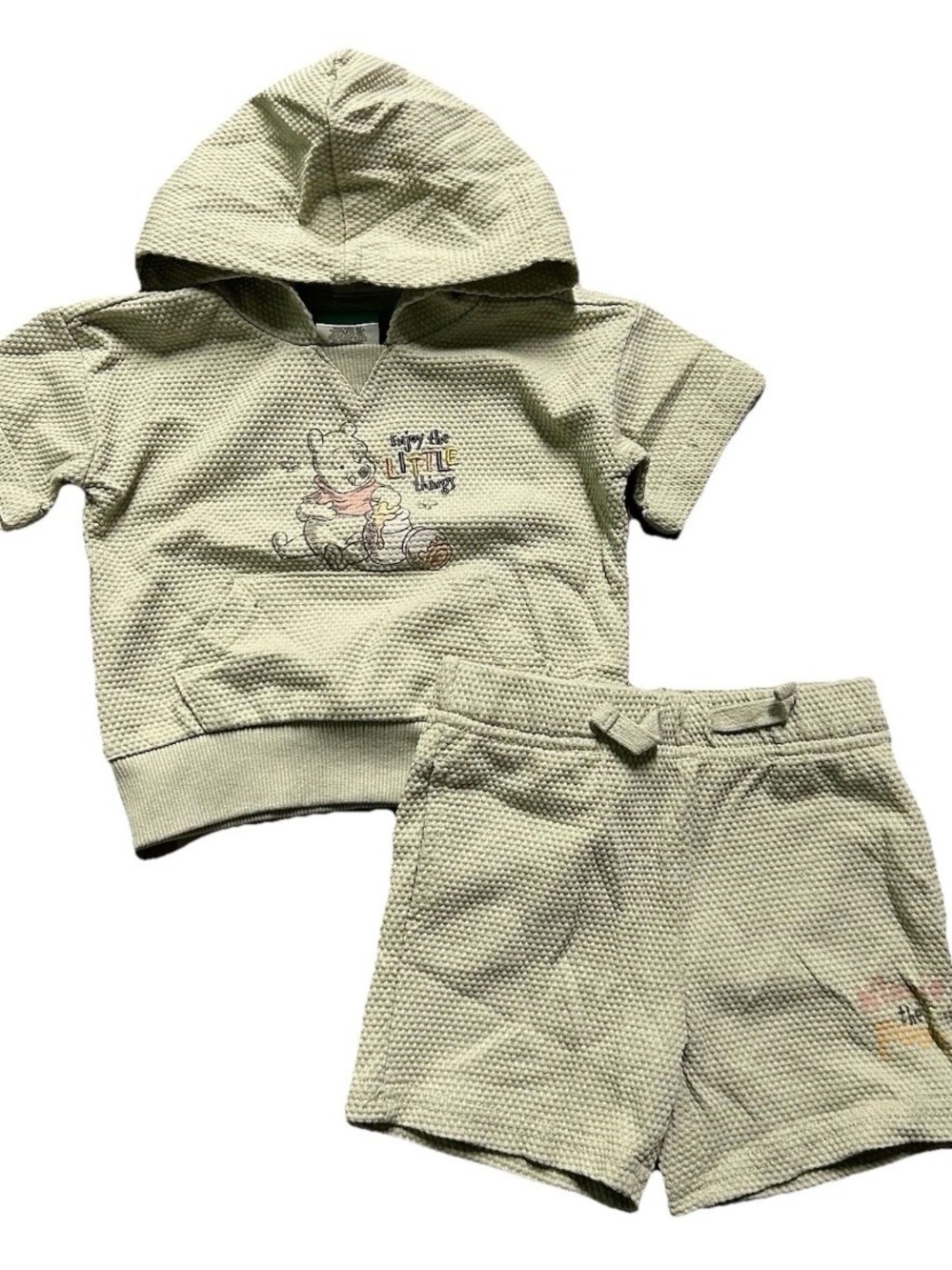 Baby Disney Winnie The Pooh Green Matching Set Shorts Shirt Size 0-3 Months